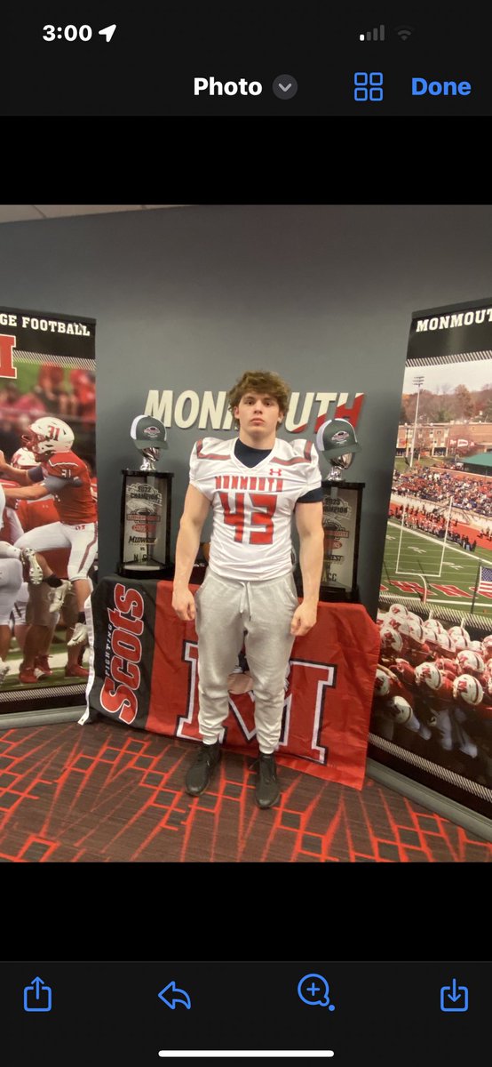 KorbinHoward3's tweet photo. Had a great time at the Monmouth Jr day, learned a lot about the players and culture!  @reighardryan @IronDemon02 @scottchandler84 @CoachRVW @Coach_Kizewski @RollScotsFB https://t.co/3gJShPNEVF