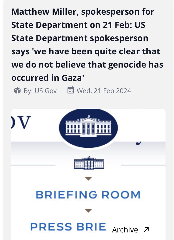 DocumentingGaza's tweet photo. We will log this into #GazaGenocideTimeline to join many other horrendous statements by the White House, Press Secretary and State Department spokespersons https://t.co/kMkhTVdQz6