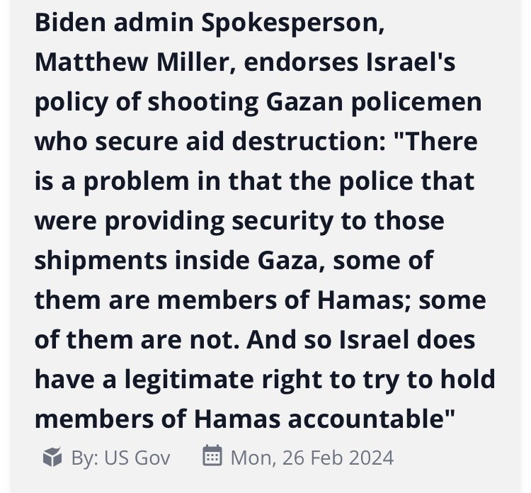 DocumentingGaza's tweet photo. @JoshuaPHilll We will log this into #GazaGenocideTimeline to join many other horrendous statements by the White House, Press Secretary and State Department spokespersons https://t.co/WKAMZSQpBk