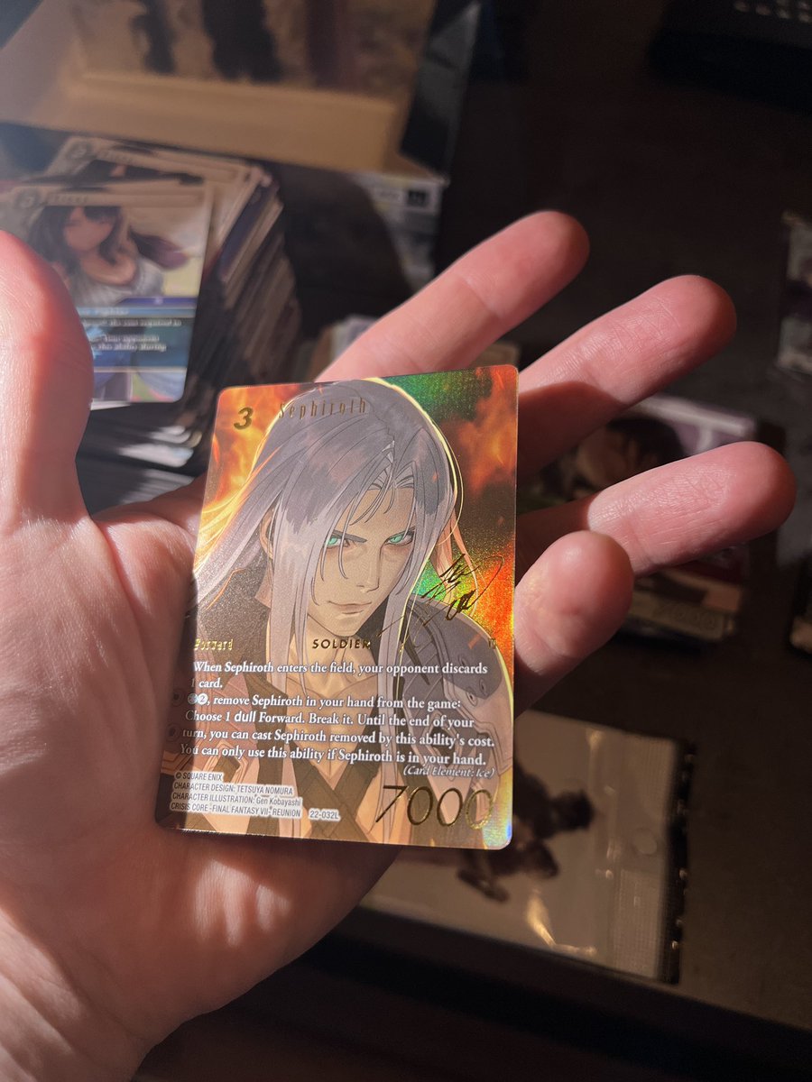 This will be meaningless to most, but me and my daughter just pulled a full art foil signature Sephiroth FFTCG card from a booster pack, and it will be a moment long remembered.