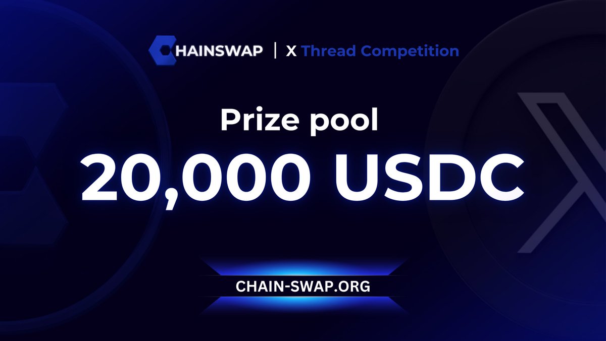 ChainSwap Thread Comp #2 🧵✍ We’re thrilled to announce another exciting thread competition with a jaw-dropping prize of $20,000 in #USDC 🎉 Our roadmap has evolved and our community has grown—now it's your turn to shine. 📝 Topics can range from CCIP, CCTP, same chain…