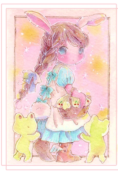 おはようございます展示の準備に追われた土日でした明日お知らせ画像作りますね。どうぞよろしくお願いいたしますATCはうさちゃんペアですスキャナーver. 