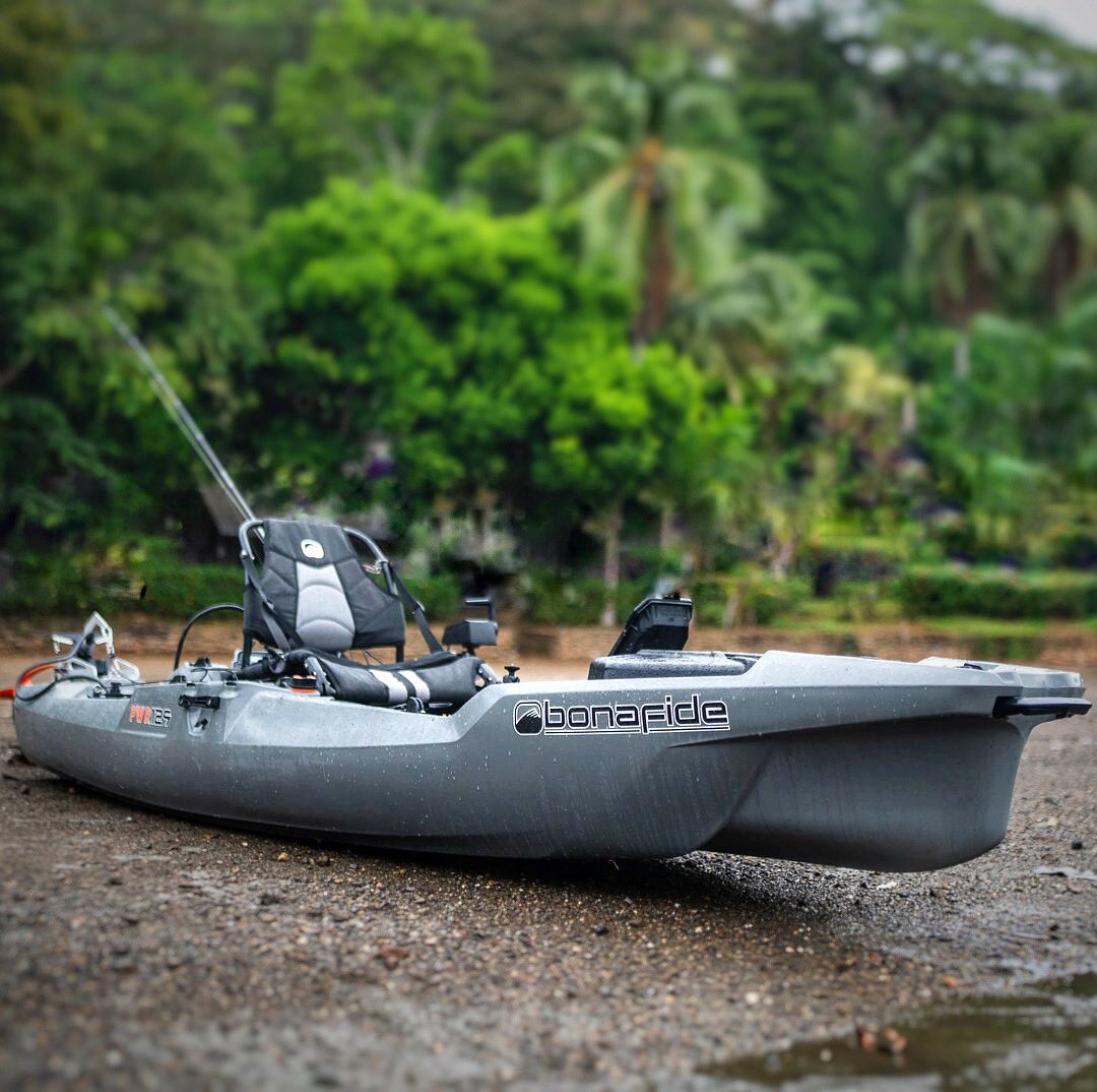 Ready to Fish? The BONAFIDE® RVR 119 is a river fish catching machine! The River-Specific Hull with a Uniquely Designed Skeg System allows laser-like tracking, maneuverability, & ridiculous stability. In stock at MUDDY BAY® OUTFITTERS Kayak Fishing Pro Shop. #LetsTakeItOutside