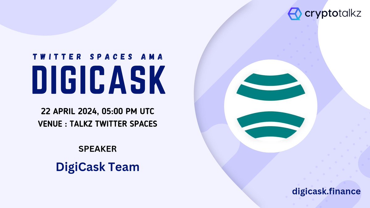 🎙️ We are excited to announce our next #XSpacesAMA featuring DigiCask, on April 22nd at 5 PM UTC. DigiCask - Making Whisky Investment Accessible to All. 🏠 Venue : x.com/i/spaces/1jMJg… 〽️ Rules 1⃣ Follow @DigiCaskFinance & @CryptoTalkzInfo 2⃣ Like & RT