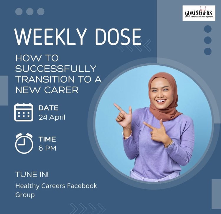JOIN US FOR THE WEEKLY DOSE this Wednesday in the Healthy Careers Facebook Group! Click the link to tune in: facebook.com/groups/2834594… #careercoach #businesscoach #hradvisor #resumeservices #goalsetterscwfd #weeklydose #careersuccess #careertransition