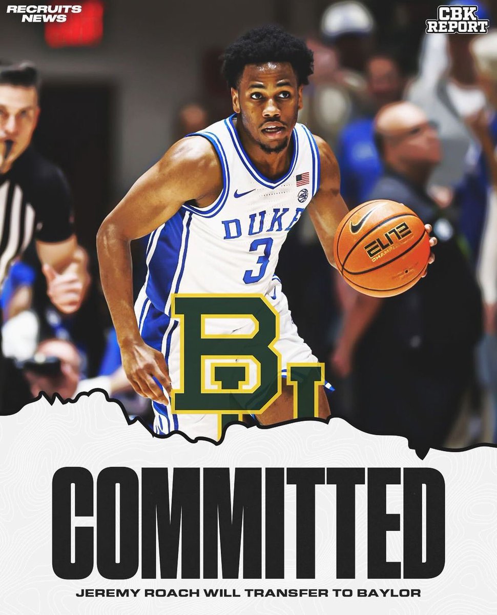 Duke transfer Jeremy Roach has committed to Baylor!

NIL deal is rumored to be in the $1.5M range🤯