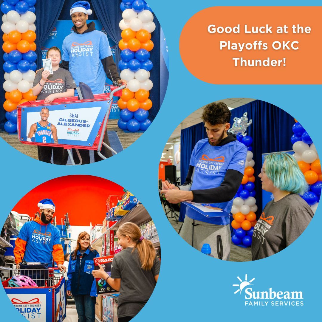 ⚡ 💙 Wishing our friends at the OKC Thunder all the luck as they kick off their playoff run! Remembering the fantastic time in December when the Thunder went shopping with our GRG families! #ThunderUp 💛 ☀️