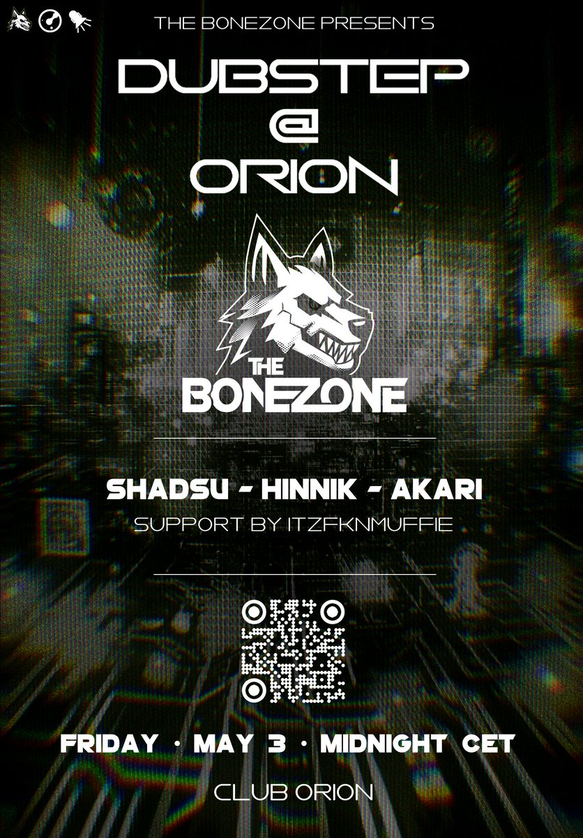 BONEZONE_VR's tweet photo. Dubstep enjoyers be advised: In 2 weeks we have another banger event planned. Muffie and Shadsu are playing their first ever DJ sets, followed by Hinnik and Akari with even more dubsteppin' bangers.

Get involved:
https://t.co/qxbszVGgZN https://t.co/ENVlePTTsK
