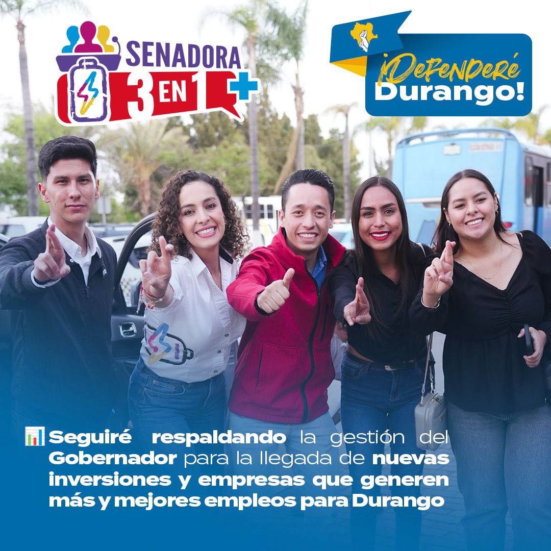 Aquí el equipo se llama Durango y seguiremos avanzando unidos, ¡para lograr mucho más! ⚡️ #Senadora3en1+