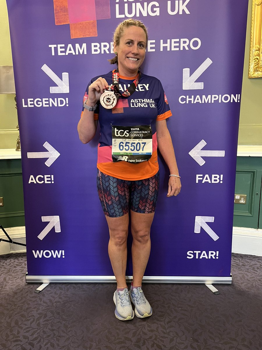 So very proud of my daughter running #londonmarathon2024 in aid of Team Breathe and in support of her husband awaiting a double lung transplant. She single handedly raised over 
£11,000! Top fundraiser for #teambreathe Bursting with pride tonight ❤️