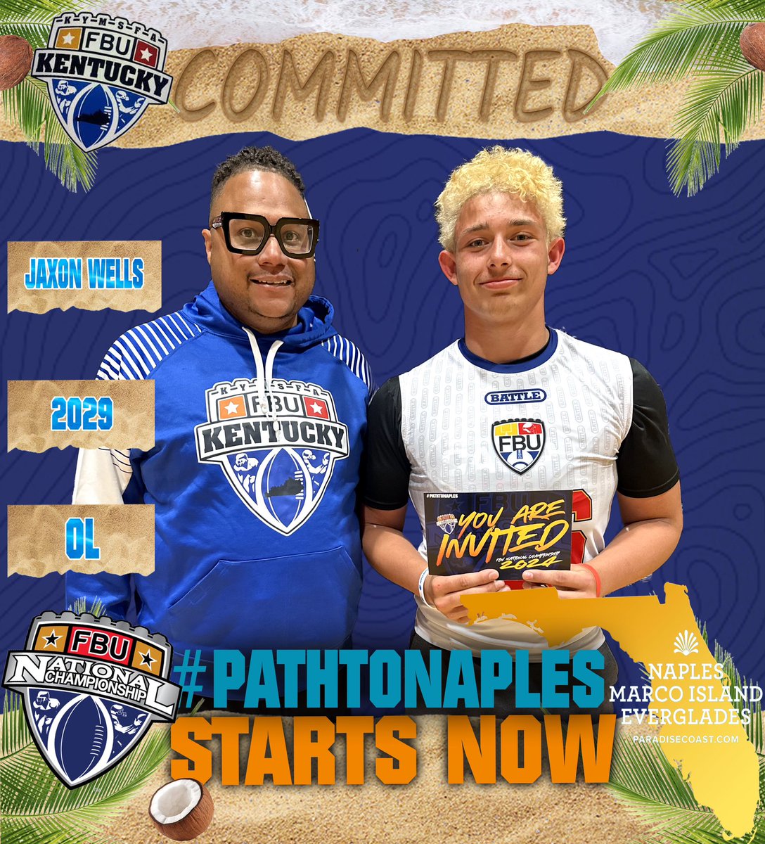 #PATHTONAPLES Congrats to @JaxonWellsfb on being selected to play for FBU Team Kentucky in the 2024 FBU National Championship 👏👏 #FBUNC #NationalChampionship #ParadiseCoast