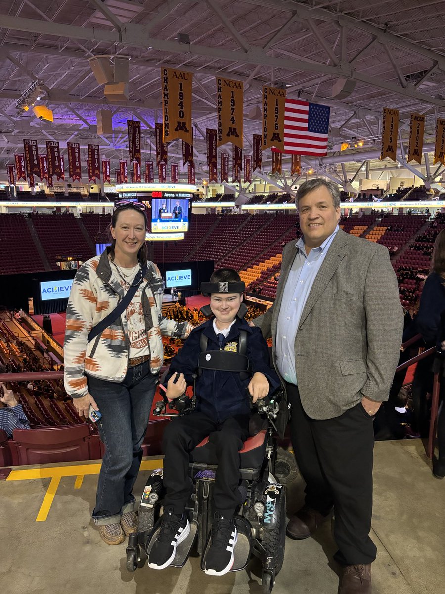 Tonight at Mariucci arena for the first session of the ⁦@MNFFA⁩ State Convention! Good luck to all the students competing this week including Weston Bernau from Fillmore County!