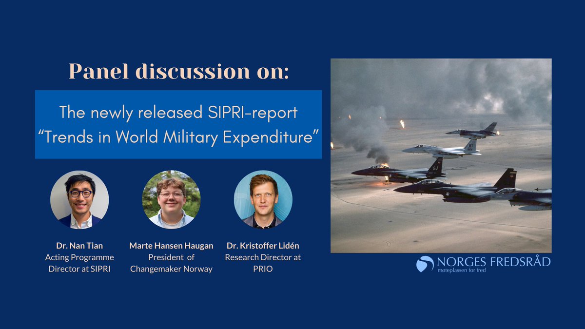 🗓️SIPRI’s <a href="/NanTianSA/">Nan Tian</a> speaks with the Norwegian Peace Council <a href="/NorgesFredsrad/">Norges Fredsråd</a> on the newly released <a href="/SIPRIorg/">SIPRI</a> data on trends in world military expenditure.

Date: Wednesday, 24th April 2024 
Time: 18.00-19.00 (6-7 pm)

More information ⬇️ norgesfredsrad.no/what-are-the-c…