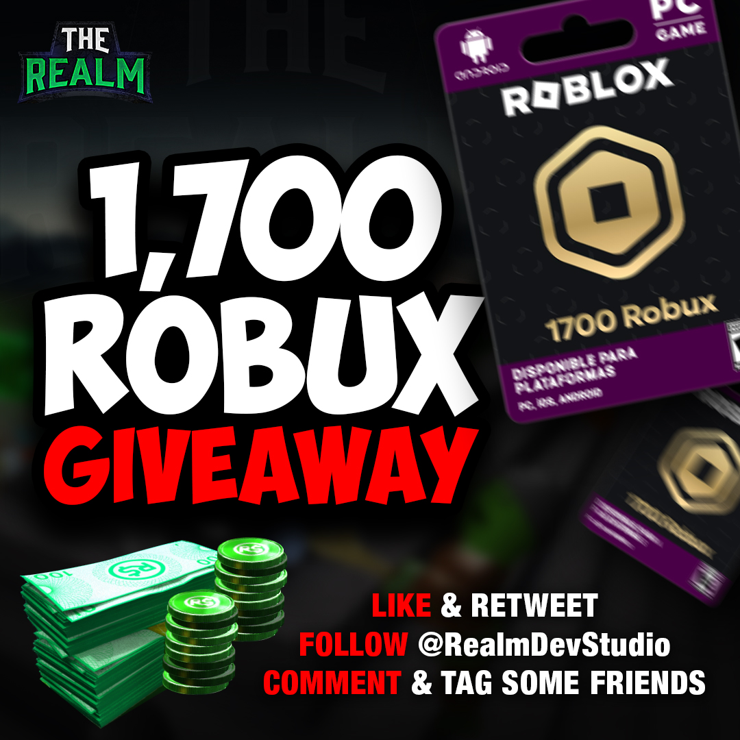 😱 1,700 ROBUX GIVEAWAY 😱

The Realm is hosting a #robuxgiveaway !

A winner will be chosen on Wednesday, April 24th!

To enter, you must:

👋FOLLOW US
👋Like & Repost This Post
👋Comment When Done

#robuxgw #robux