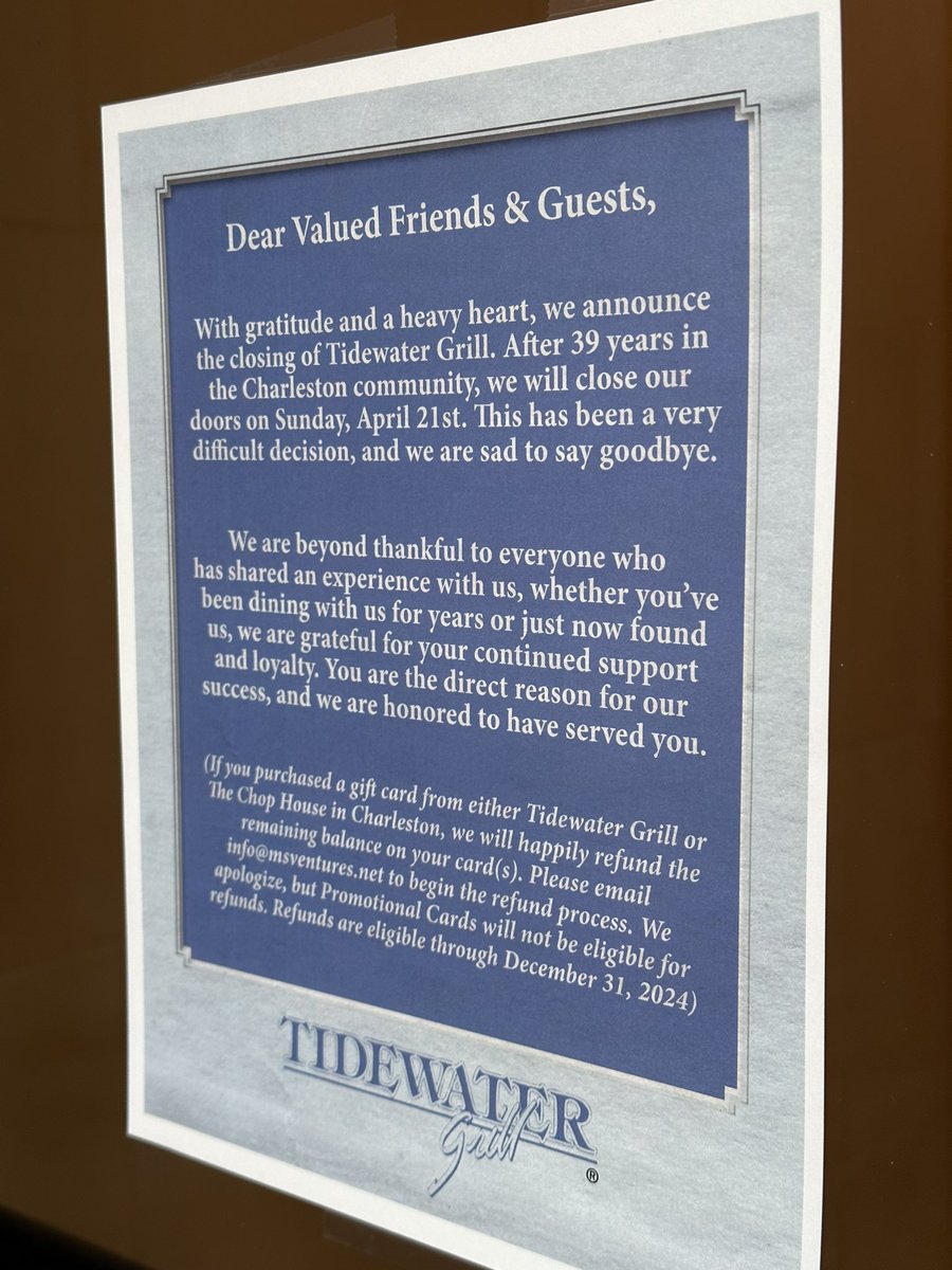 Sign outside the Tiderwater Grill