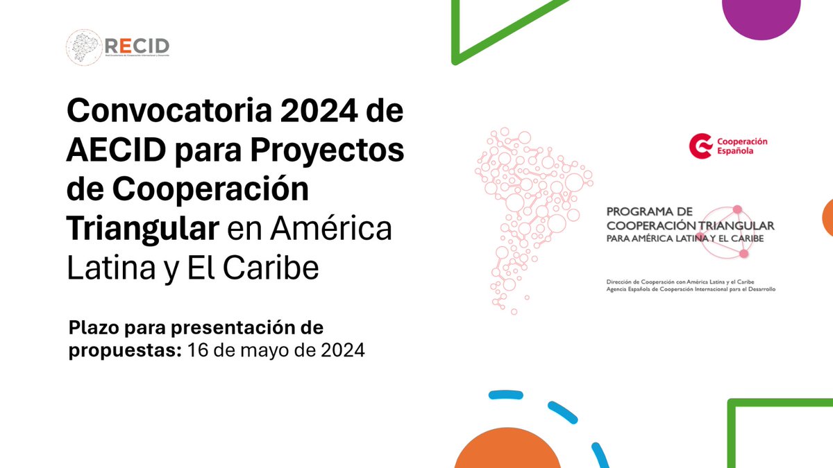 🟠🇪🇸🟠 Convocatoria 2024 de @AECID_es para Proyectos de Cooperación Triangular en América Latina y El Caribe.

✅ Es una iniciativa que fomenta la colaboración para abordar desafíos comunes y alcanzar los ODS.

⚠️ Plazo 16 de mayo.

#CooperaciónTriangular #AECID #ODS #Ecuador