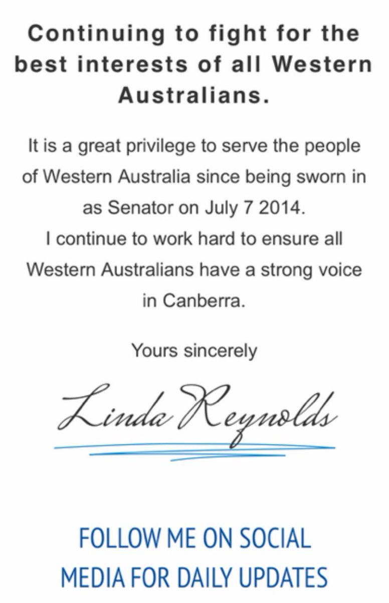 For people who want to contact Linda Reynolds. These are her official contact details I will be writing & phoning her office about her continuing legal action & I would really like to know who is footing the legal bill I hope it’s not the taxpayers #LindaReynolds #auspol