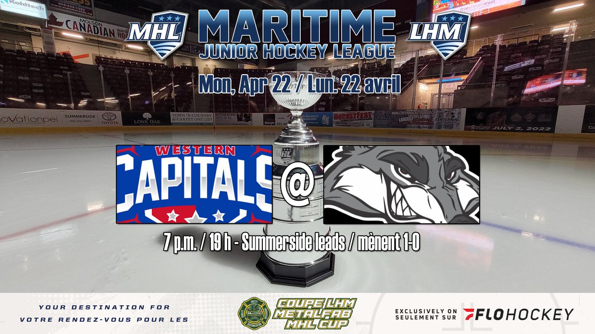 Game 2 of the @MetalfabFire MHL Cup Final is tonight at 7 p.m. in Miramichi. @MTimberWolves look to even the series as they host the @SsideCapitals, who took Game 1 6-5 in double overtime. Catch the action live on @FloHockey