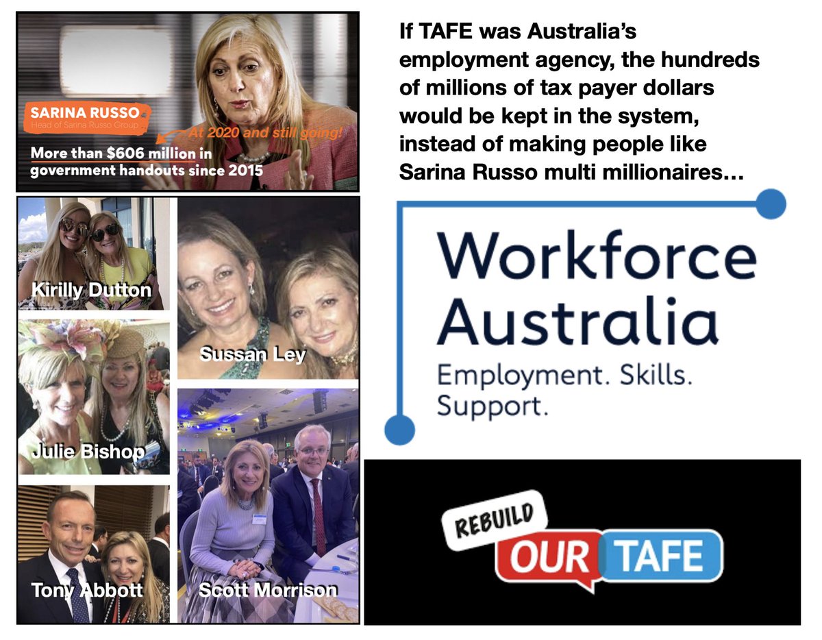 #TAFE are in the best position to be our one-stop employment service.  Instead of giving the hundreds of millions  to private enterprise to exploit - the money would stay within the public system and used to better fund TAFE! 

@BOConnorMP