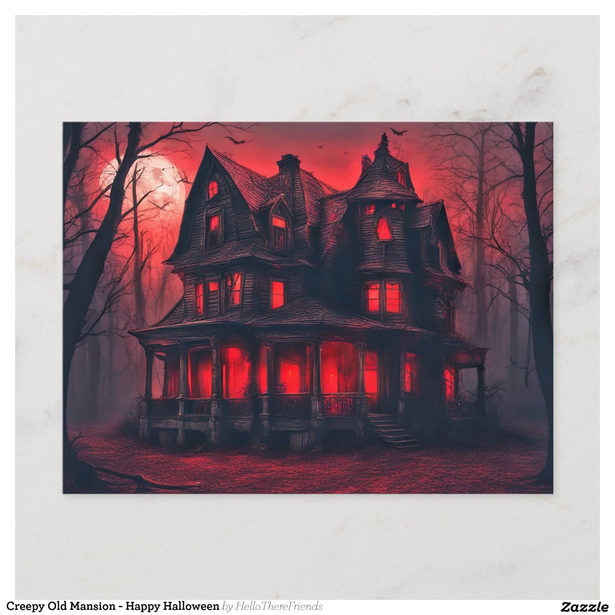 Creepy Old Mansion - Happy Halloween Postcard→zazzle.com/z/auloja53?rf=… #Postcards #Hello #Stationery #HappyHalloween #Halloween #Pumpkins #Halloween2024 #TrickOrTreat #HauntedHouse #Gothic #Zazzle #Horror #HalloweenArt