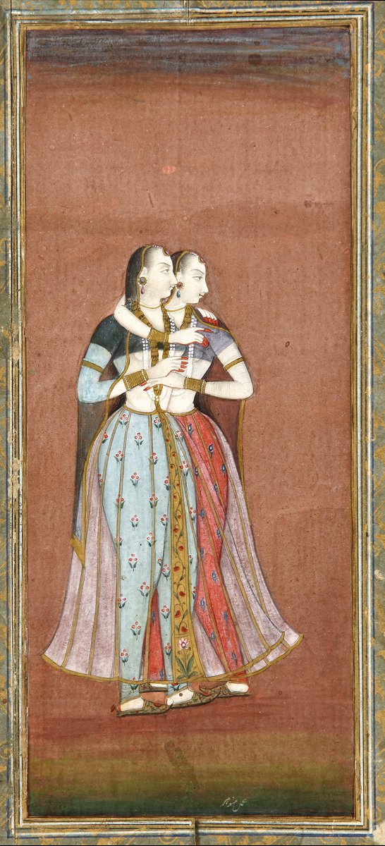 'Two Women', early 18th century Bikaner, Rajputana, India This fascinating embrace is a visual representation of love being a force so binding that it's difficult to tell where one body starts and another ends! @ssharadmohhan @dpanikkar @Arthistorian18 @ghosh_gopali