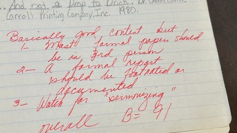 Listening to @MoreeForNCHouse speak yesterday reminded me of a paper I wrote in 1989, when I was 14. As you see in the teacher's comments, I was warned to 'watch for sermonizing.' Also Steve Moree and @MoGreenforNC are just incredible candidates for public ed. #ncpol