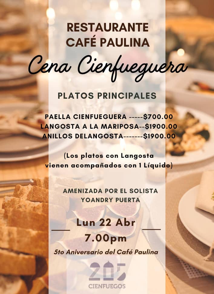 Celebra #simplementejuntos el aniversario 205 de la ciudad de Cienfuegos y el 5 de nuestro Café Paulina. Los esperamos!!!!!
#palmares 
#CubaUnica