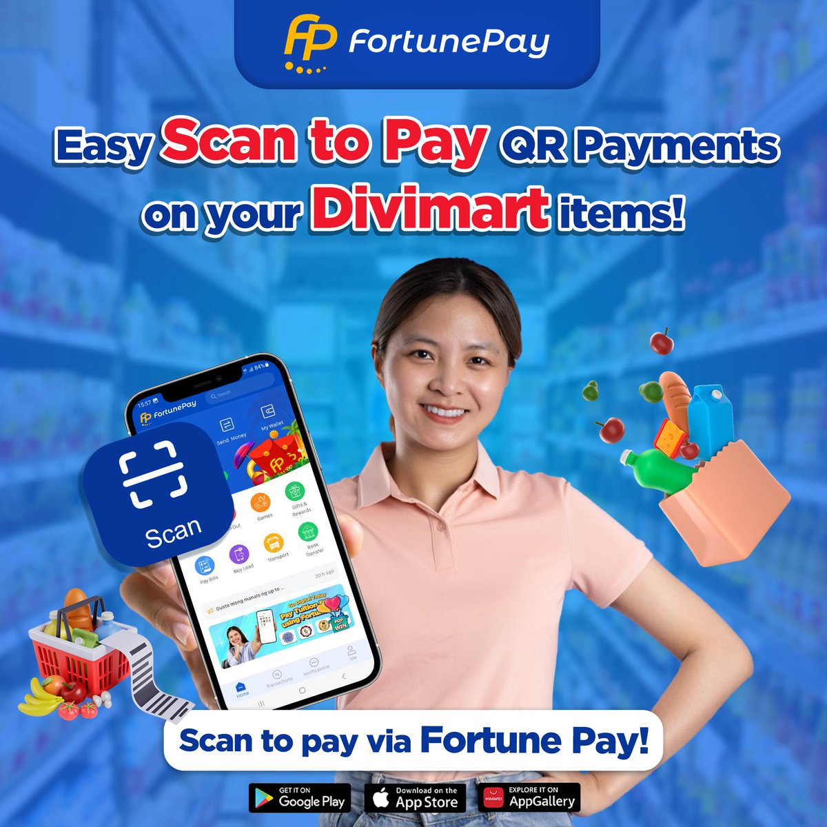 Conveniently Scan to Pay your favorite Divimart items with Fortune Pay.
Pinadali na ang inyong pag shop!
#FortunePay #EWallet #ScanToPay #Divimart #QRPayments