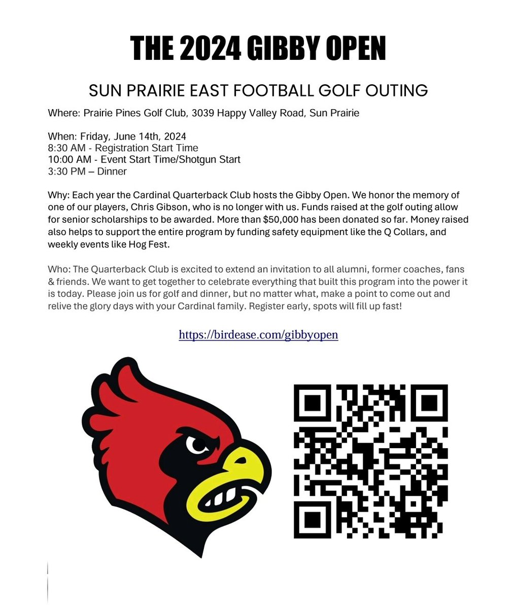 Do you have questions about the Gibby Open? When, Where, Why &amp; Who is answered below.
The Cardinal Quarterback looks forward to seeing you!
birdease.com/gibbyopen