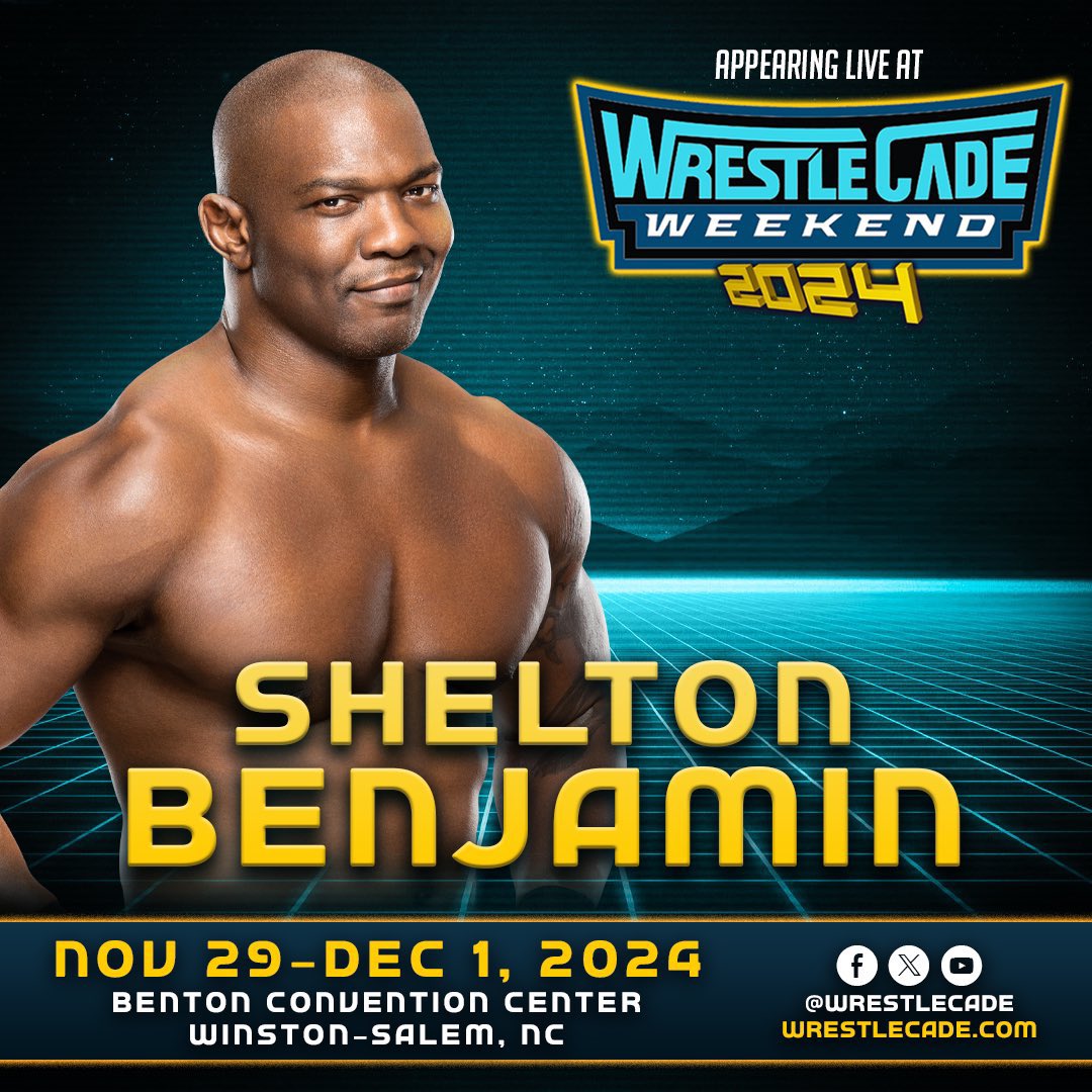 🚨 #WrestleCade Weekend returns with Shelton Benjamin. Benton Convention Center Winston-Salem, NC Nov 29-30 & Dec 1 🎟 at wrestlecade.com/tickets