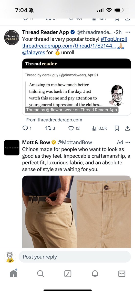 Dare I say Twitter ads are getting better? At least I’m being served an ad for pants in the replies of a tweet about fashion.