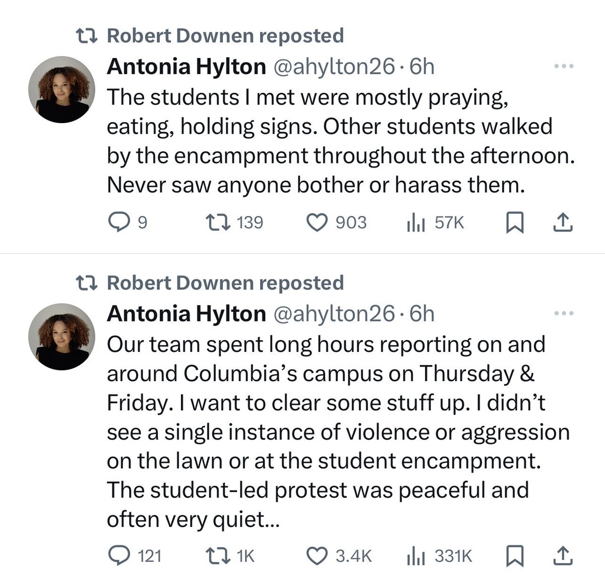 The ⁦@TexasTribune⁩ “extremism” reporter - who writes only on right wing extremism - RTs posts which downplay the Columbia situation. There is video evidence of terrorist threats and calls for violence against Jews at Columbia It’s so bad the White House condemned it.