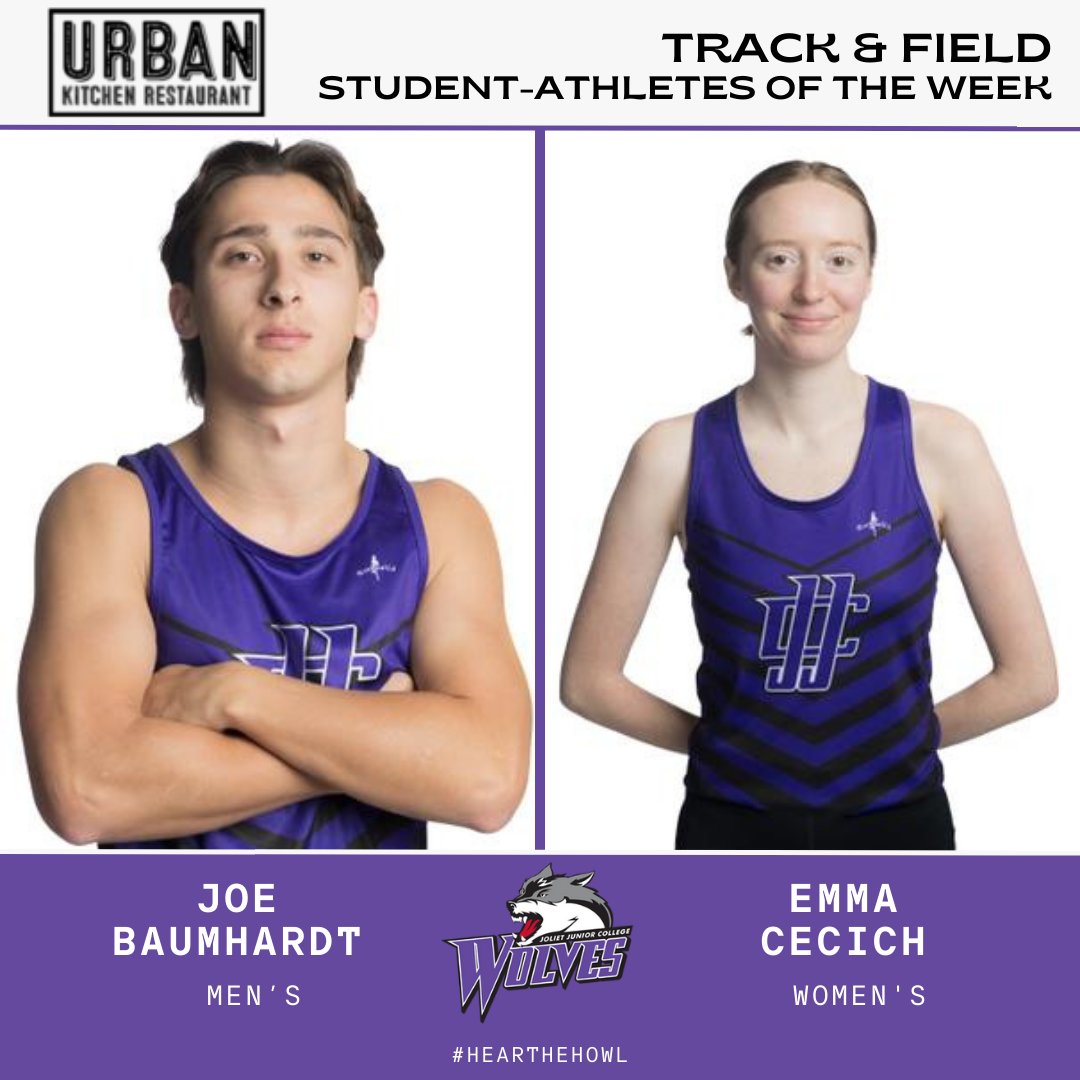 This week's Urban Kitchen Restaurant T&F Athletes of the Week. Joe Baumhardt had his season long work pay dividends as he qualified for Nationals in the 100 & 200 dashes & for the second week in a row, Emma Cecich ran a big PR, this time in the 1,500 & moved up the National list.