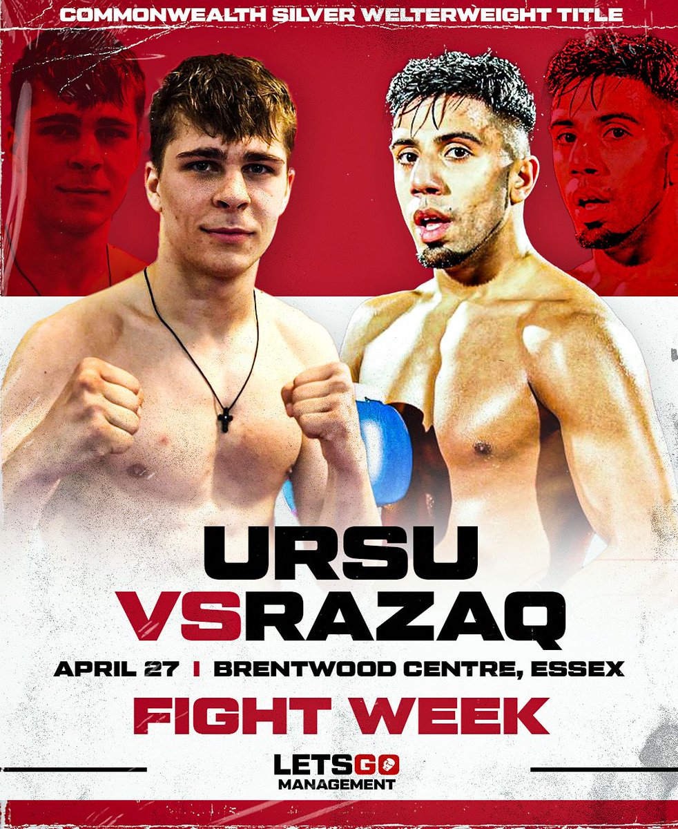 letsgomanage's tweet photo. FIGHT WEEK!!

Ursu will headline this Saturday @_toptierboxing and look to defend his Commonwealth Silver Title against Razaq at the Brentwood Centre, Essex 
Also on this card @steliosboxing wil be in a cracking contest against undefeated Ben Crocker live @skytv 186 @AYOZATTV 📺 https://t.co/cfmWE8xhjM