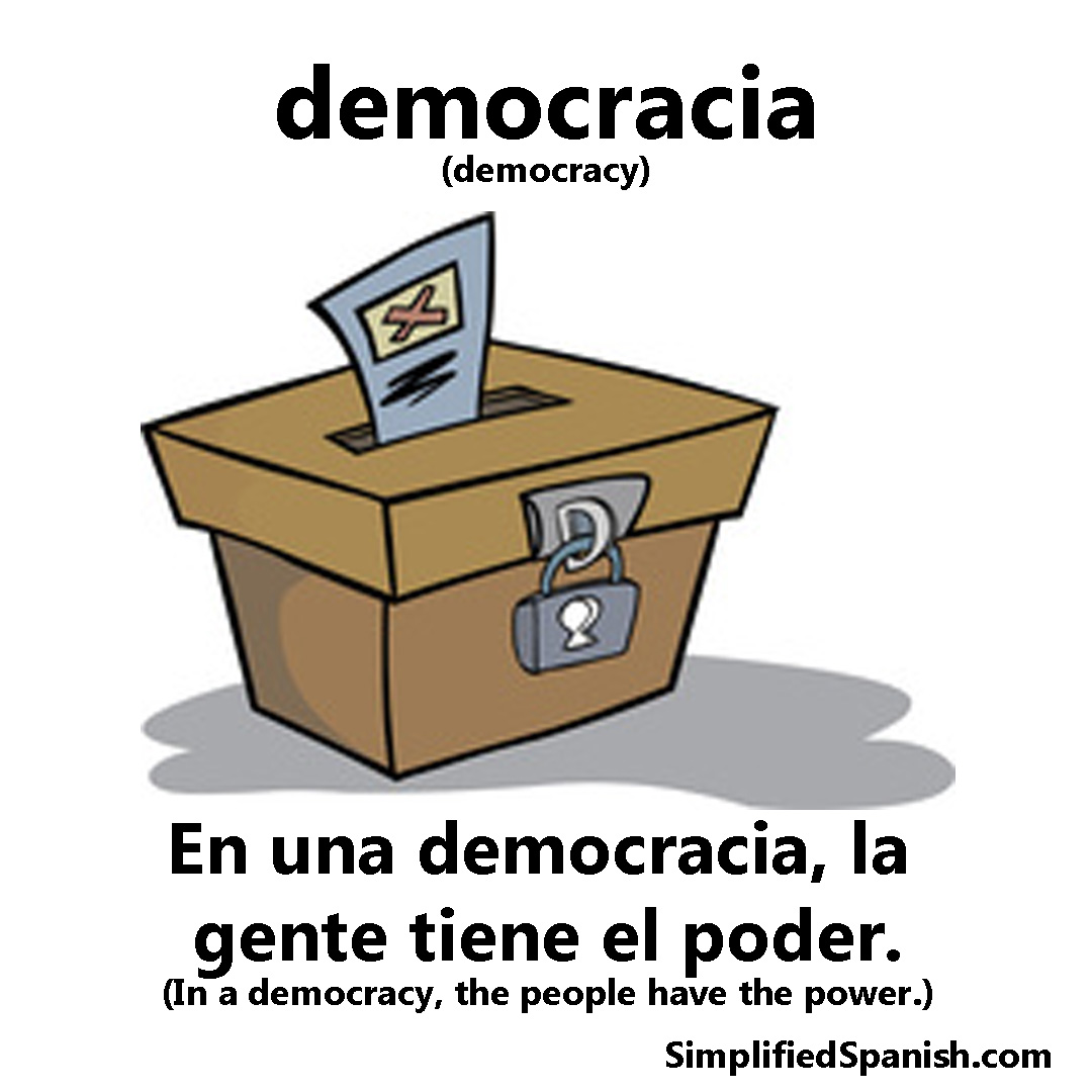 Today's #Spanish word of the day is 'democracia' (democracy).

'En una democracia, la gente tiene el poder.'
(In a democracy, the people have the power.)

simplifiedspanish.com/words/democrac…

#wordoftheday #spanishvocabulary #studyspanish #learnspanish #spanishlessons