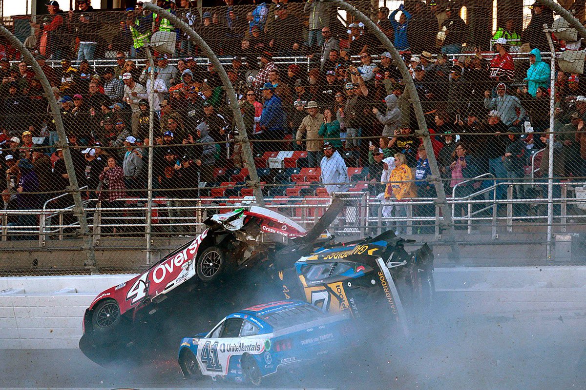 Fun day contending for it at the end. Thankful @joshberry and everyone else is ok… @TALLADEGA @Overstock @StewartHaasRcng @NASCAR