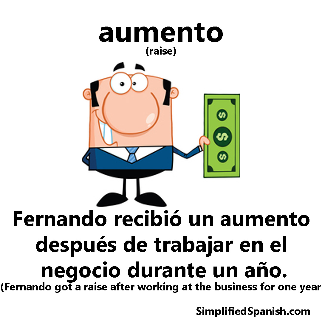 Today's #Spanish word of the day is 'aumento' (raise).

'Fernando recibió un aumento después de trabajar en el negocio durante un año.'

simplifiedspanish.com/words/aumento.…

#wordoftheday #spanishvocabulary #studyspanish #learnspanish #spanishlessons