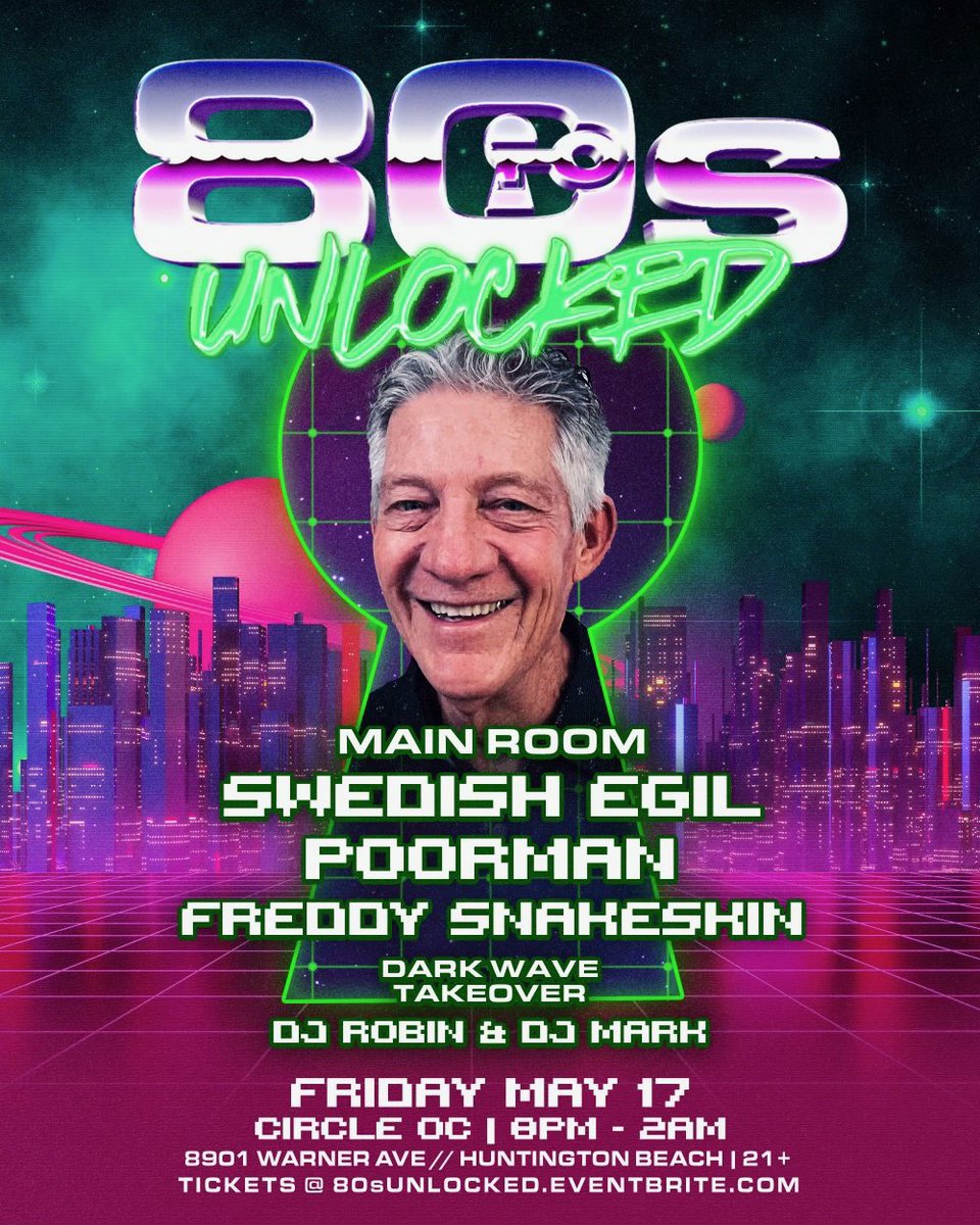 SwedishEgil's tweet photo. We’re back FRI MAY 17! 80s UNLOCKED - another REUNION of 80s RADIO LEGENDS with @Poorman1 x #FreddySnakeskin! I’ll spin CLASSIC ALTERNATIVE #NewWave with a #darkwave basement takeover by #DJRobin x #DJMark - @thecircleoc nightclub #HB. Tickets on EventBrite. 1st 100 RSVPs FREE!🦅 https://t.co/bOXQmuE7qv