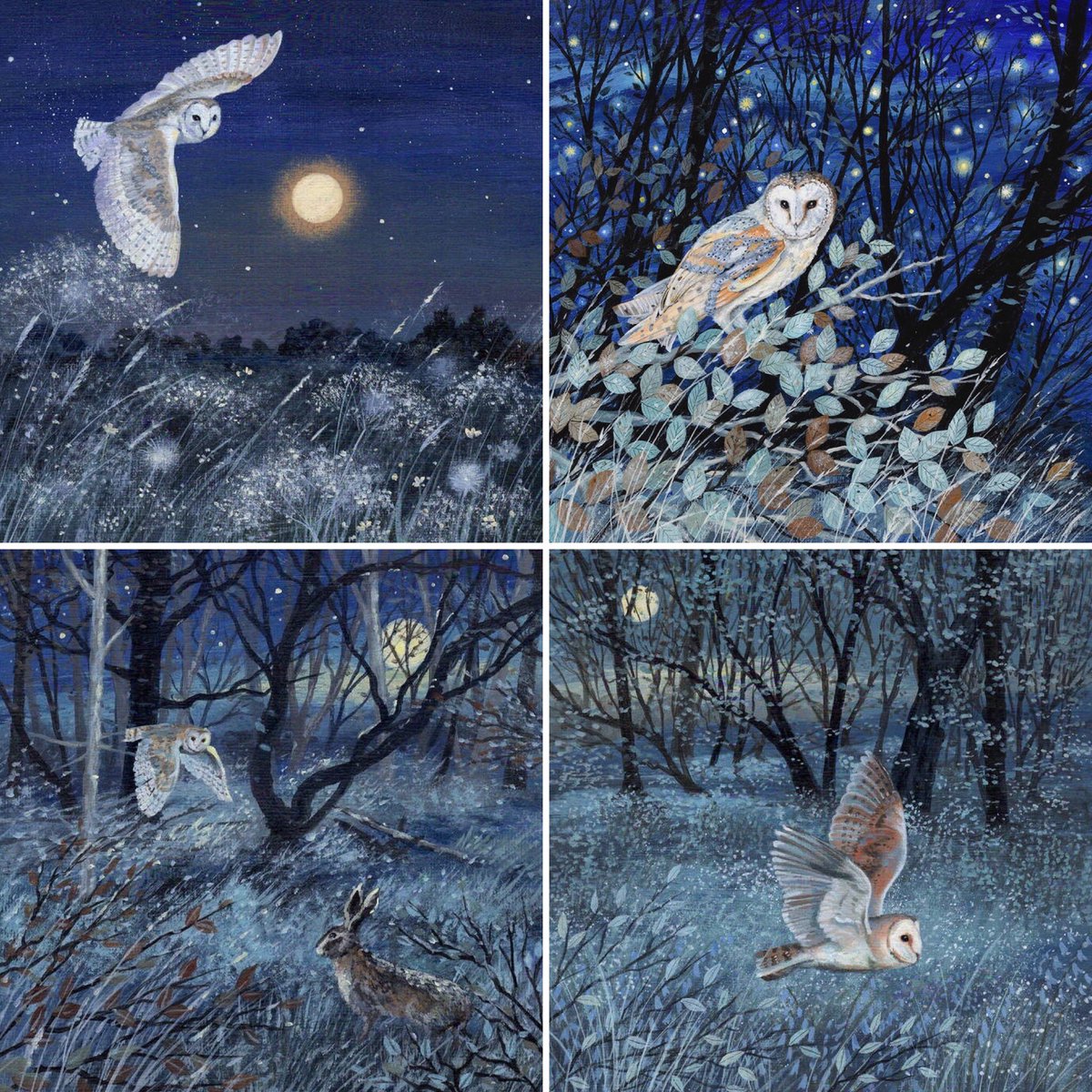 The #fullmoon owls of Lucy Grossmith #OwlishMonday #pinkmoon