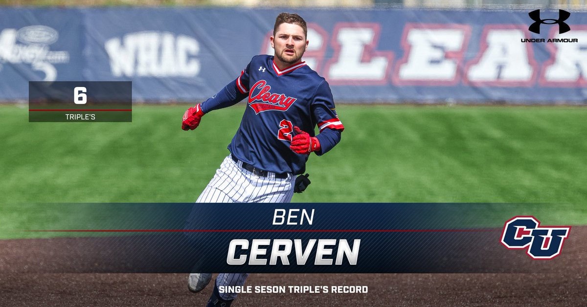 AthleticsCleary's tweet photo. Congratulations to @ClearyBaseball third baseman Ben Cerven who broke the single-season triple's record in today's first game against Madonna University. He would go on to add another triple in Game 2 as well.

*Picture Courtesy of BadCatMedia* https://t.co/8Uysg9EeyC