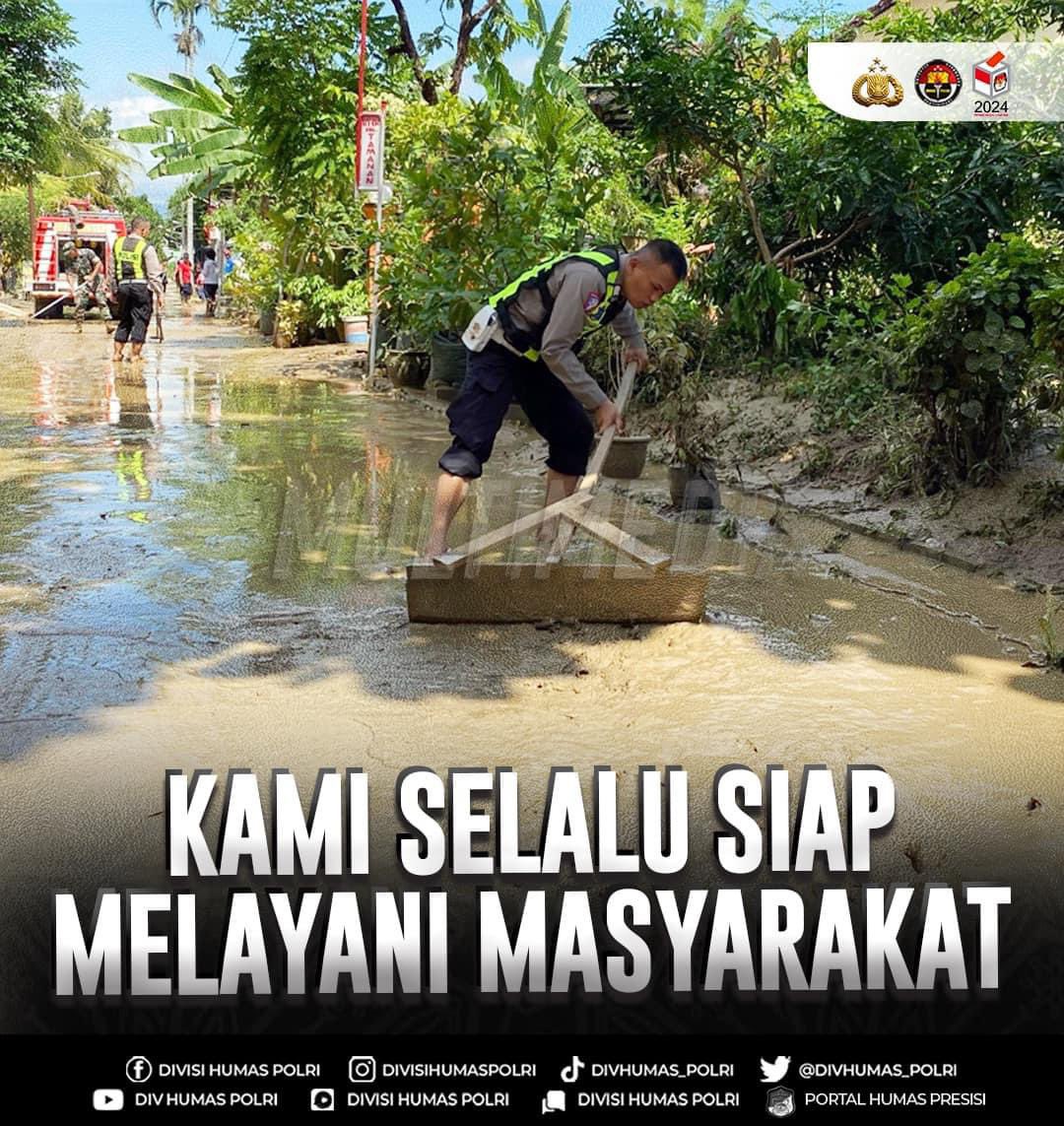 Kami Selalu Siap Melayani Masyarakat 

Potret kepedulian personel Polri saat membersihkan sisa material pasca bencana banjir dan tanah longsor di sekitar pemukiman masyarakat yang berada di Kabupaten Trenggalek, Jawa Timur.