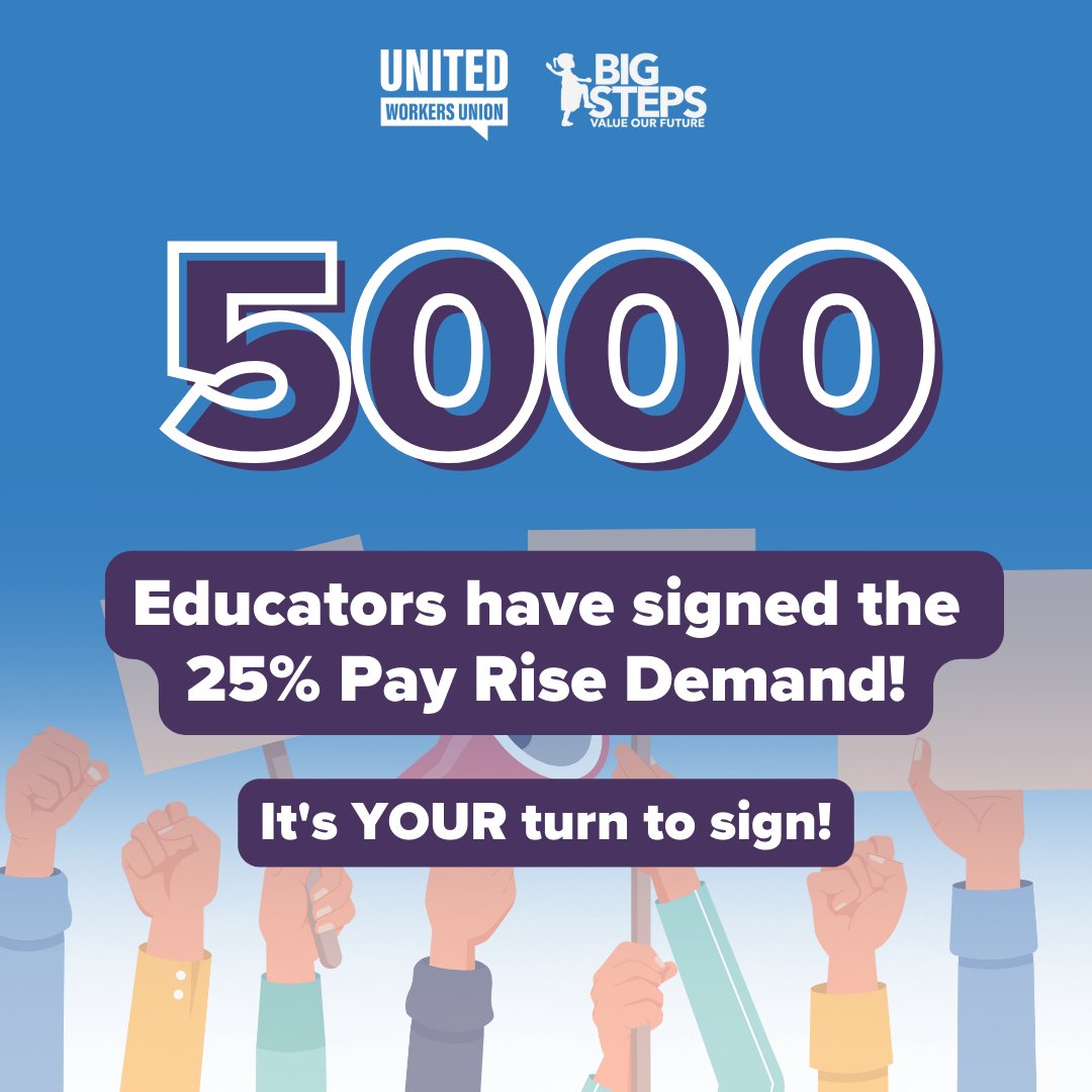 Over 5,000 educators and advocates have already put their support behind our pay rise demand, but we need your support too. The more people put their support behind our pay rise demand, the harder it is for decision-makers to ignore us bigsteps.org.au/we-demand-25