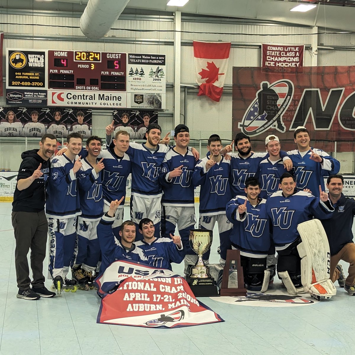 NCRHA's tweet photo. The Yeshiva University Maccabees are your 2024 NCRHA Division 3 National Champions! Yeshiva defeated ECRHA rival Hofstra University 5-4 for the championship!
#collegerollerhockey 
#collegehockey 
#rollerhockey 
#inlinehockey 
#hockey https://t.co/7DD3uwrCxI