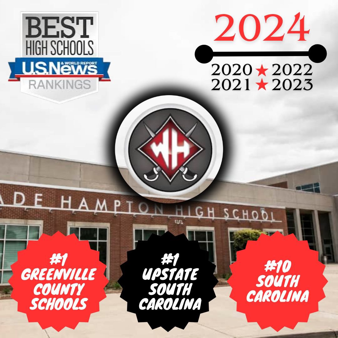 For the 5th consecutive year, WHHS has been ranked as #1 in Greenville County, #1 in the Upstate of SC and #10 in SC by @usnews! Read more at usnews.com/education/best… #LeadingLikeGenerals #YeahThatGreenville #SCPublicSchools #GCStrong