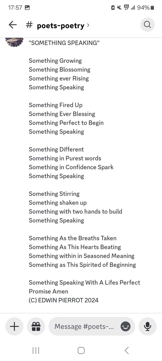 'SOMETHING SPEAKING'

#Poetry #Poem #Songwriting #CountryMusic #Inspiration #Motivation #WeekendWisdom #Sunday #GoodAfternoon #BelieveInYourself #BeYourself #BeYou #BelieveYouCan