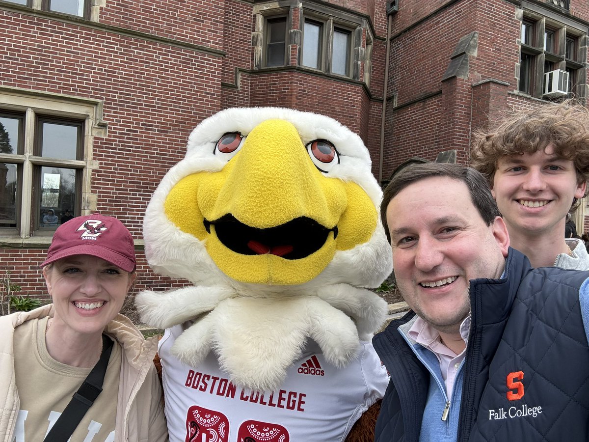 Two things: 1) my son was accepted into the biology program @BostonCollege. He would love to talk to someone who majored in bio at BC and went on to med school. Anyone? 2) I proudly represented my #cuse gear while meeting Baldwin the Eagle.