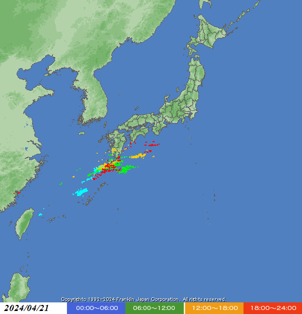 昨日の落雷状況 franklinjapan.jp/raiburari/ligh…