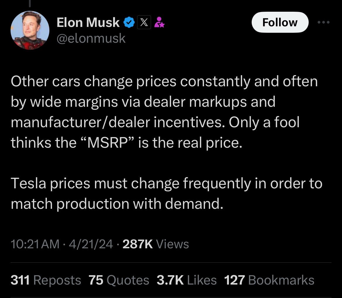 Not a surprise but Musk implicitly admitting demand sucks