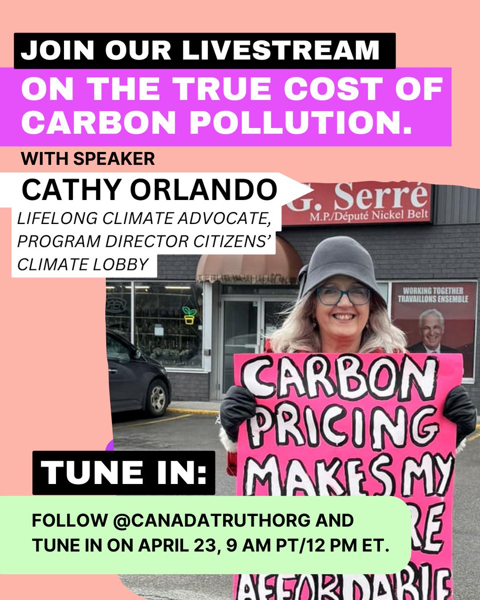 Lifelong climate advocate and program director for the <a href="/CitizensLobbyCa/">CCL Canada</a> , Cathy Orlando brings her experience and expertise to the livestream on Tuesday - tune in on YouTube or any of our social media channels with livestreaming!