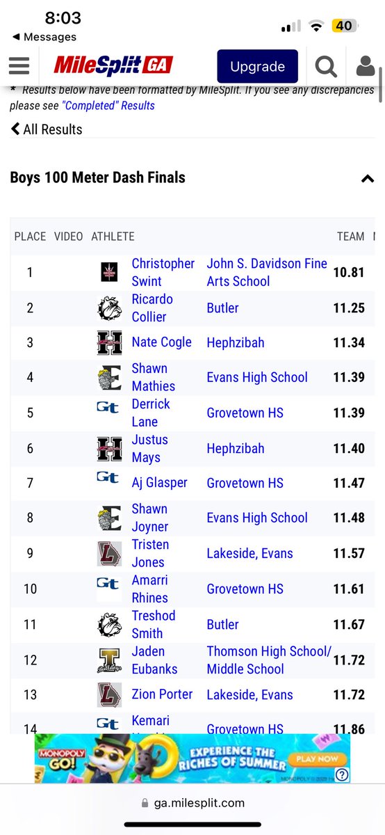 cswint2015's tweet image. Ran 2 new PRs this past week at the Lakeside last chance meet. 100 (10.81) and 200 (21.94) Ready for regionals next! @GaTechTrack @milesplit @MilesplitGA @ojikemaat @TimHallstarr